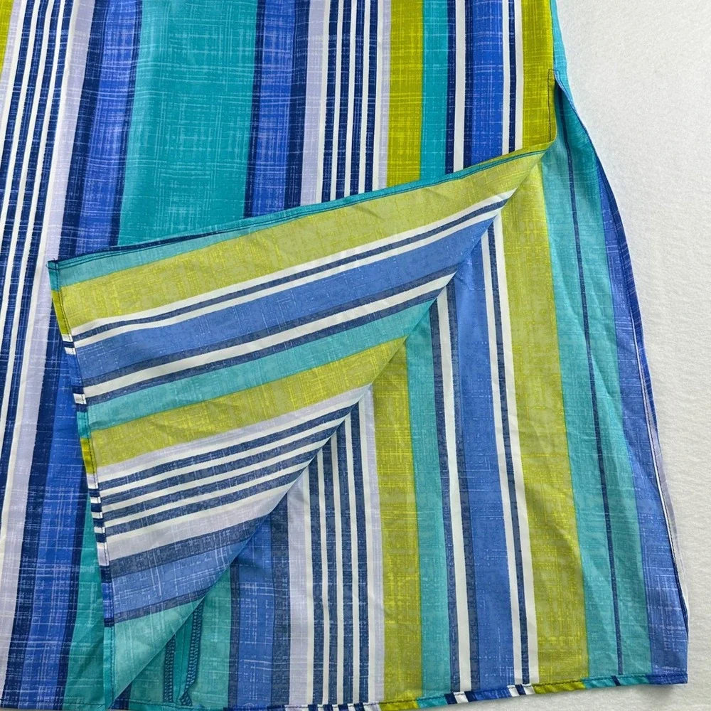 Donna Morgan Lime Blue Striped Maxi Dress Spaghetti Strap Side Slit Size 16 NEW - Picture 10 of 16
